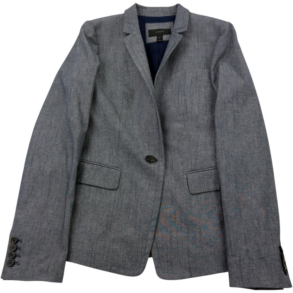 J.Crew‎ Chambray Blue Cotton Single Button Blazer Women's Size 8